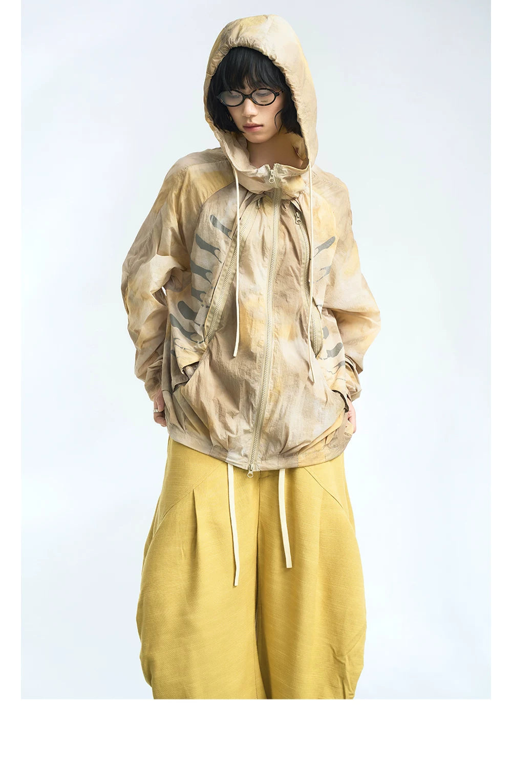 Skeleton Print Hooded Windbreaker Jacket