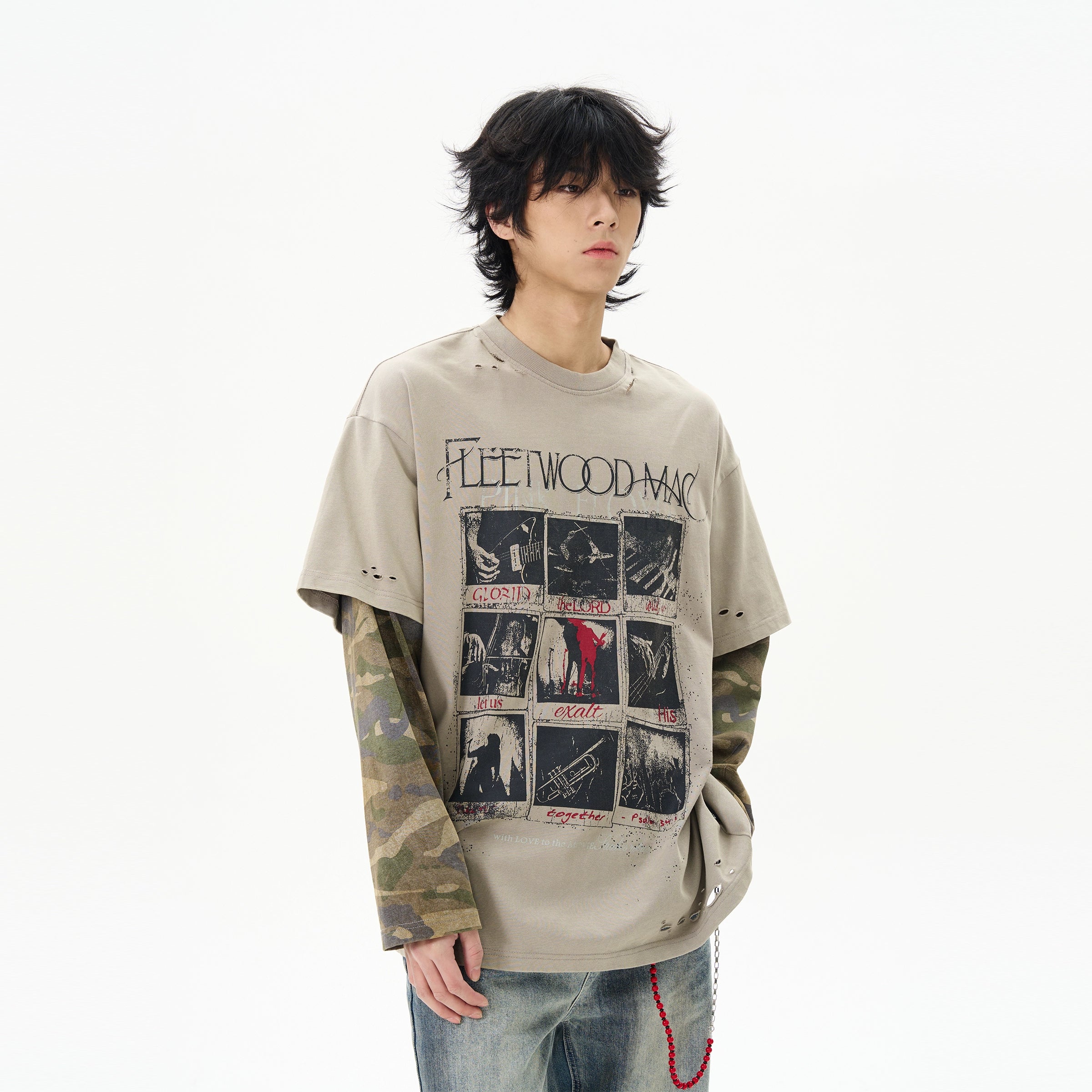 Vintage Layered Camo Sleeve T-Shirt