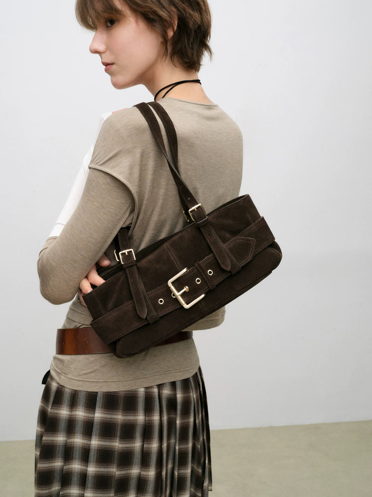 Weathered Buckle Baguette Shoulder Bag - view 2