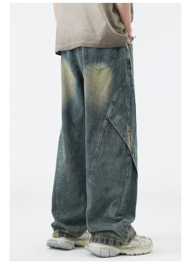 Paneled Drawstring Wide-Leg Jeans