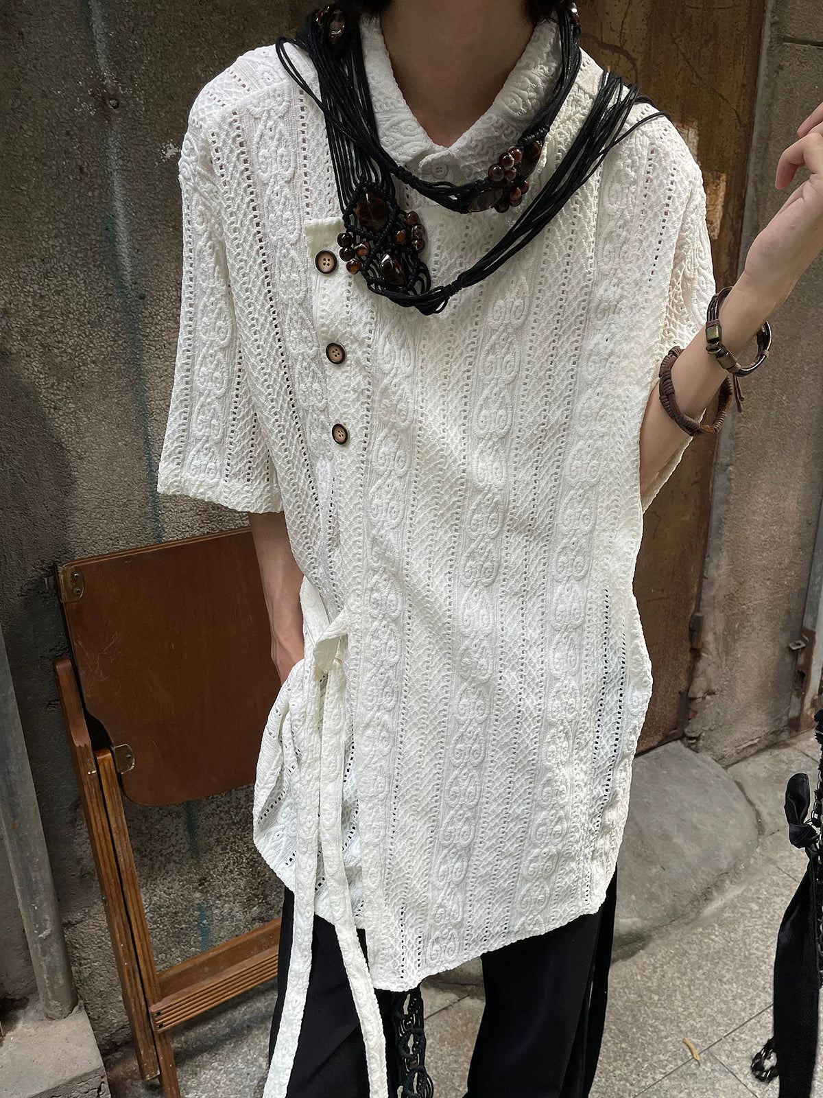 Nocturne Jacquard Draped Shirt