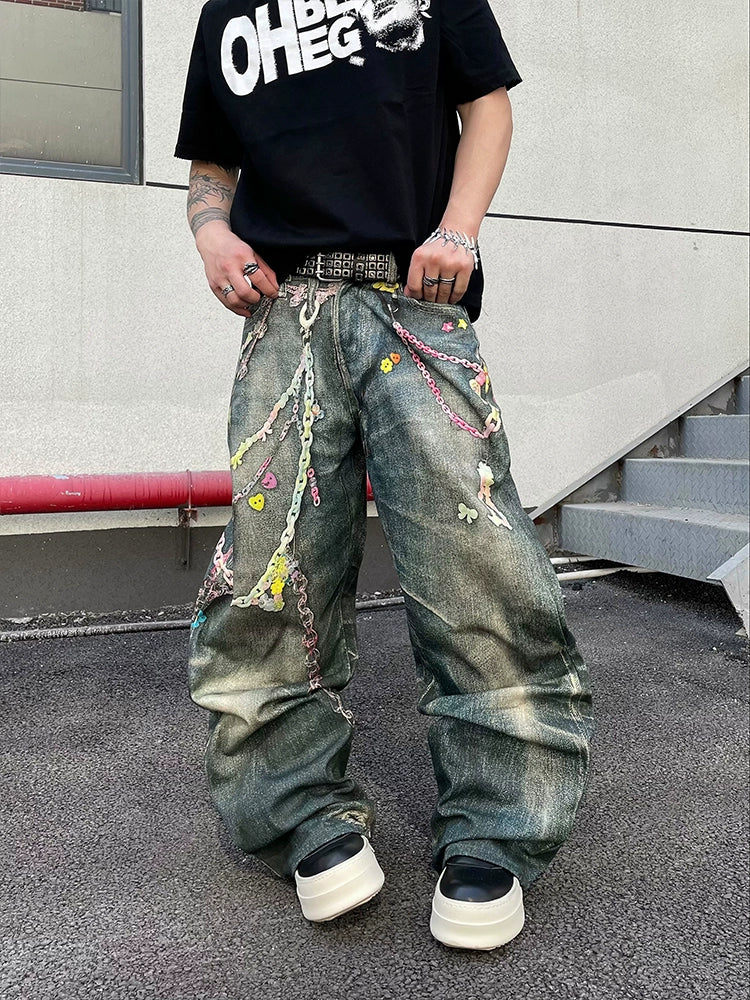 Graffiti Chain Washed Jeans
