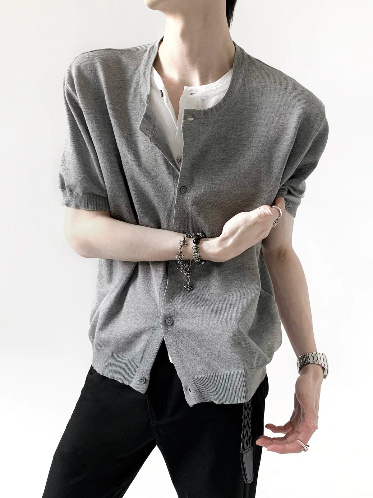 Layered Knit Button Cardigan Tee