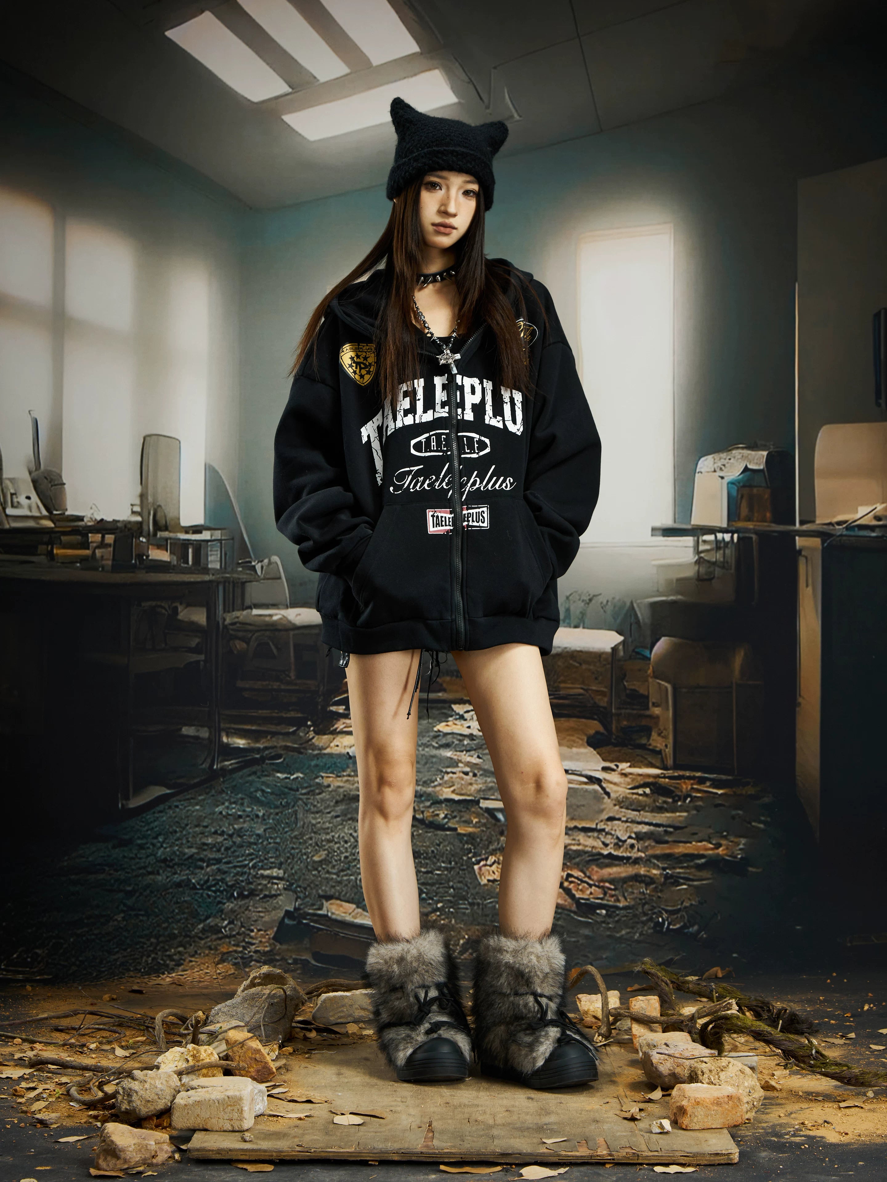Taeleplus Varsity Patch Zip Hoodie