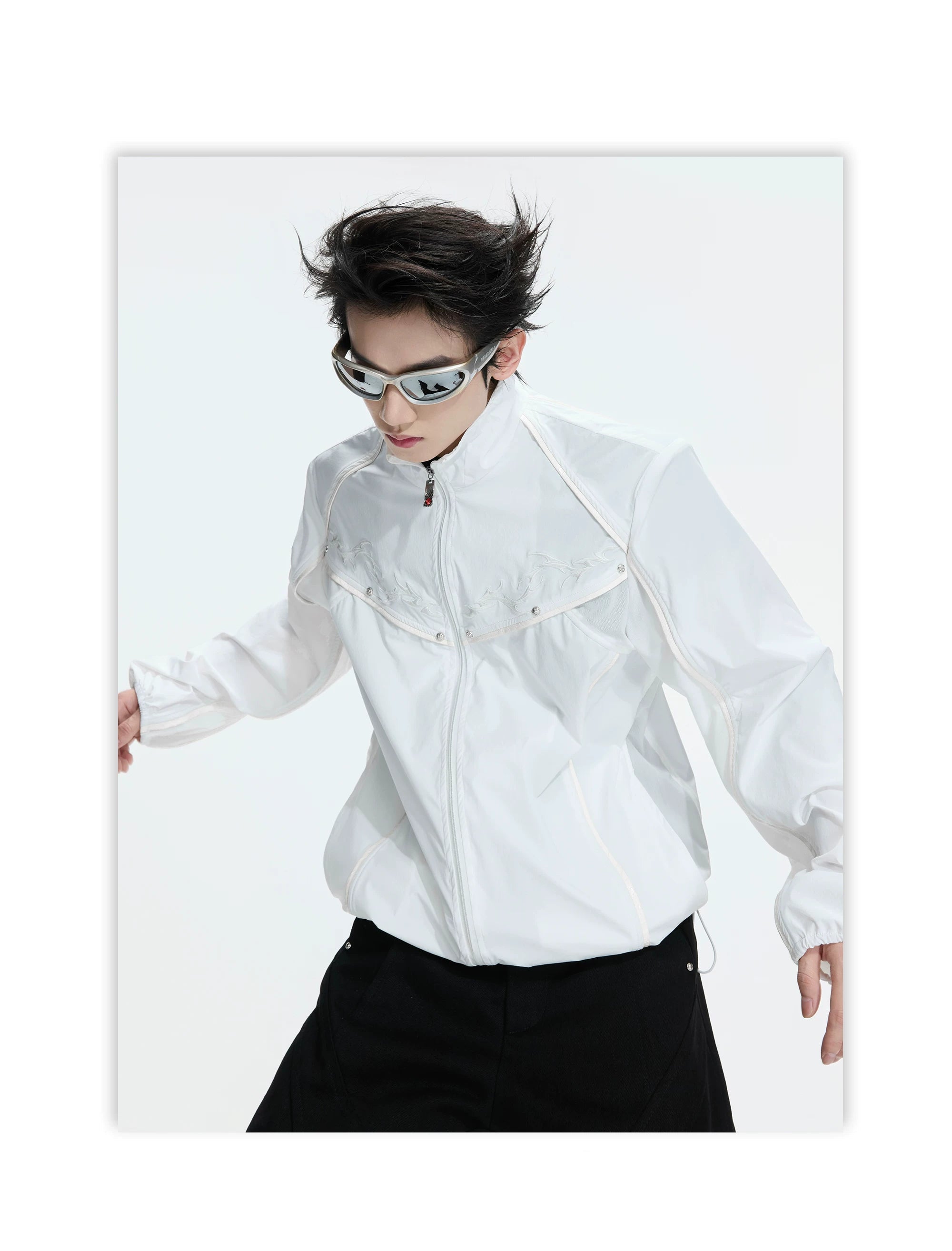 Embroidered Yoke Zip Front Windbreaker