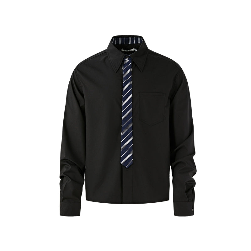 Contrast Collar Shirt and Tie Set
