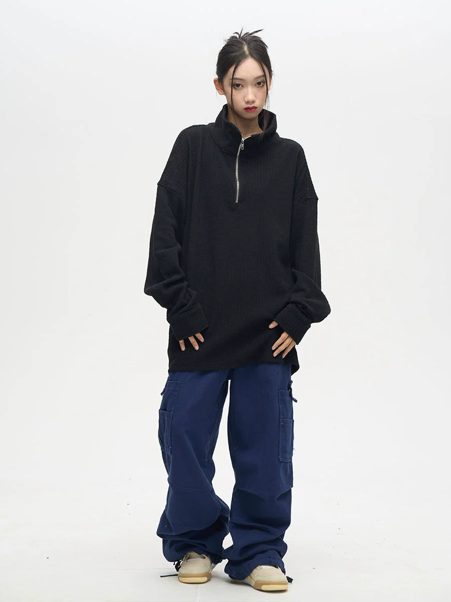 Quarter Zip Ribbed Cup Knit Sweater
