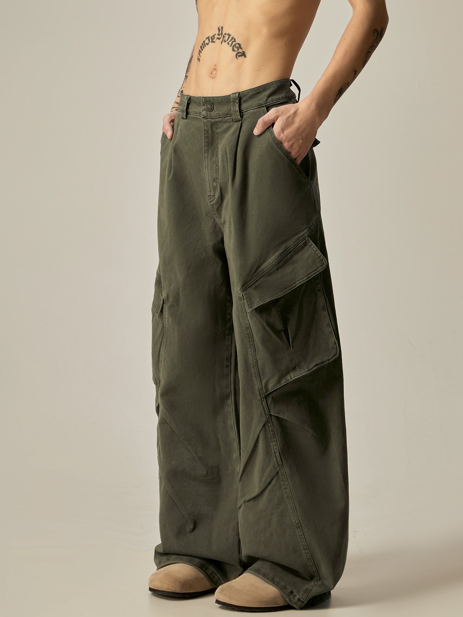 Olive Wide Leg Combat Pants