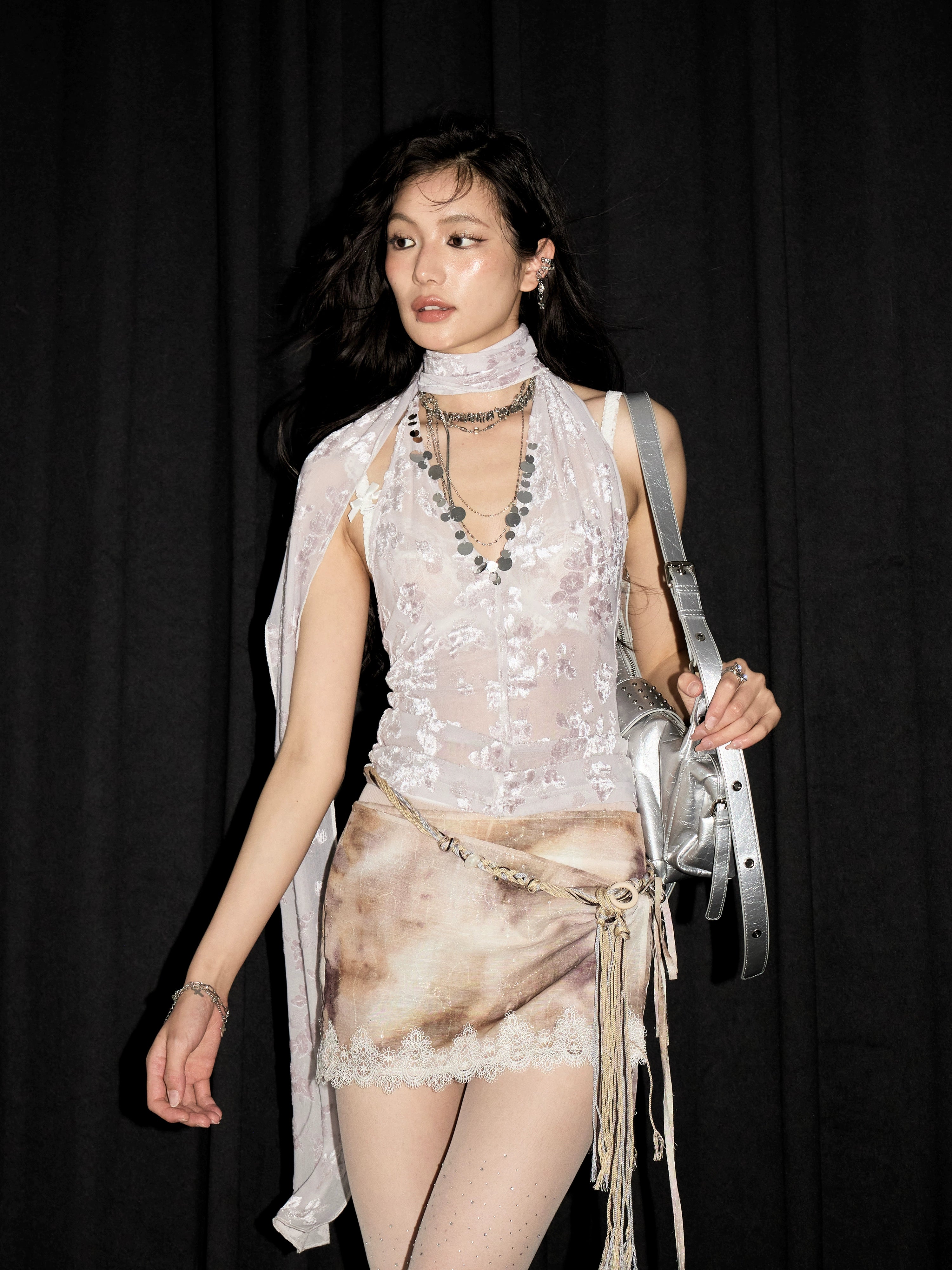 High-Neck Sheer Lace Tank Top