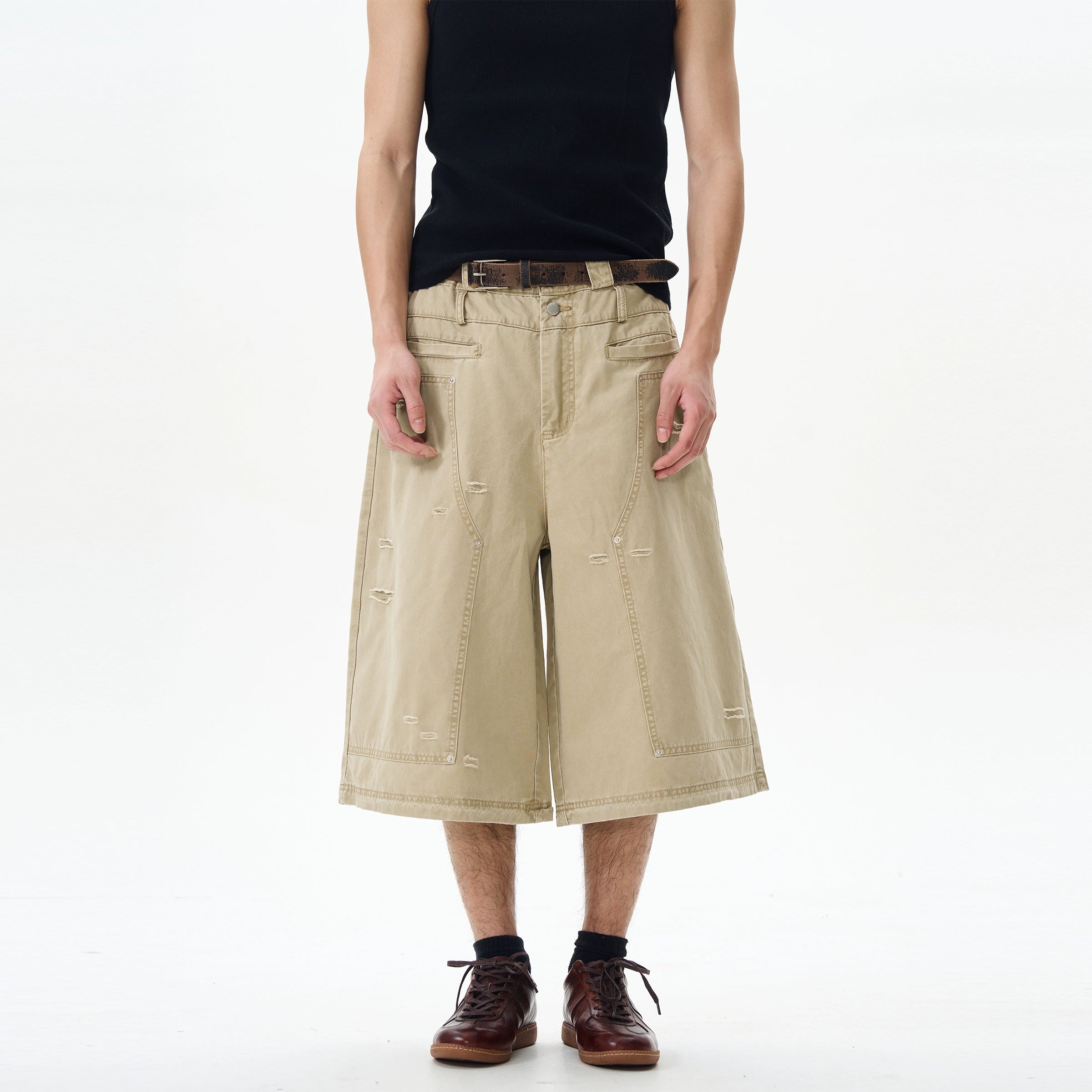 Distressed Grey Cargo Denim Shorts