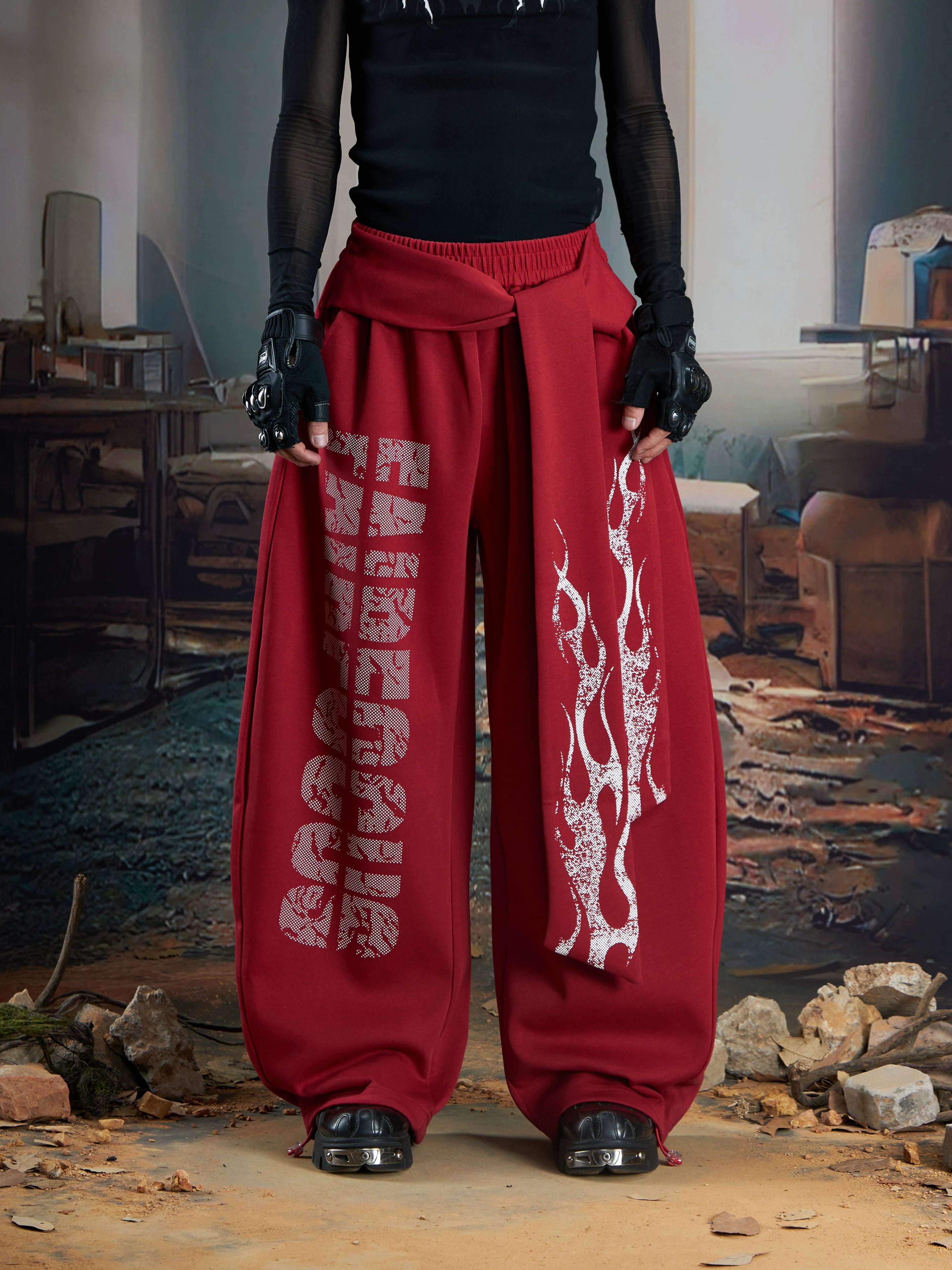 Inferno Sash Wide-Leg Fleece Pants