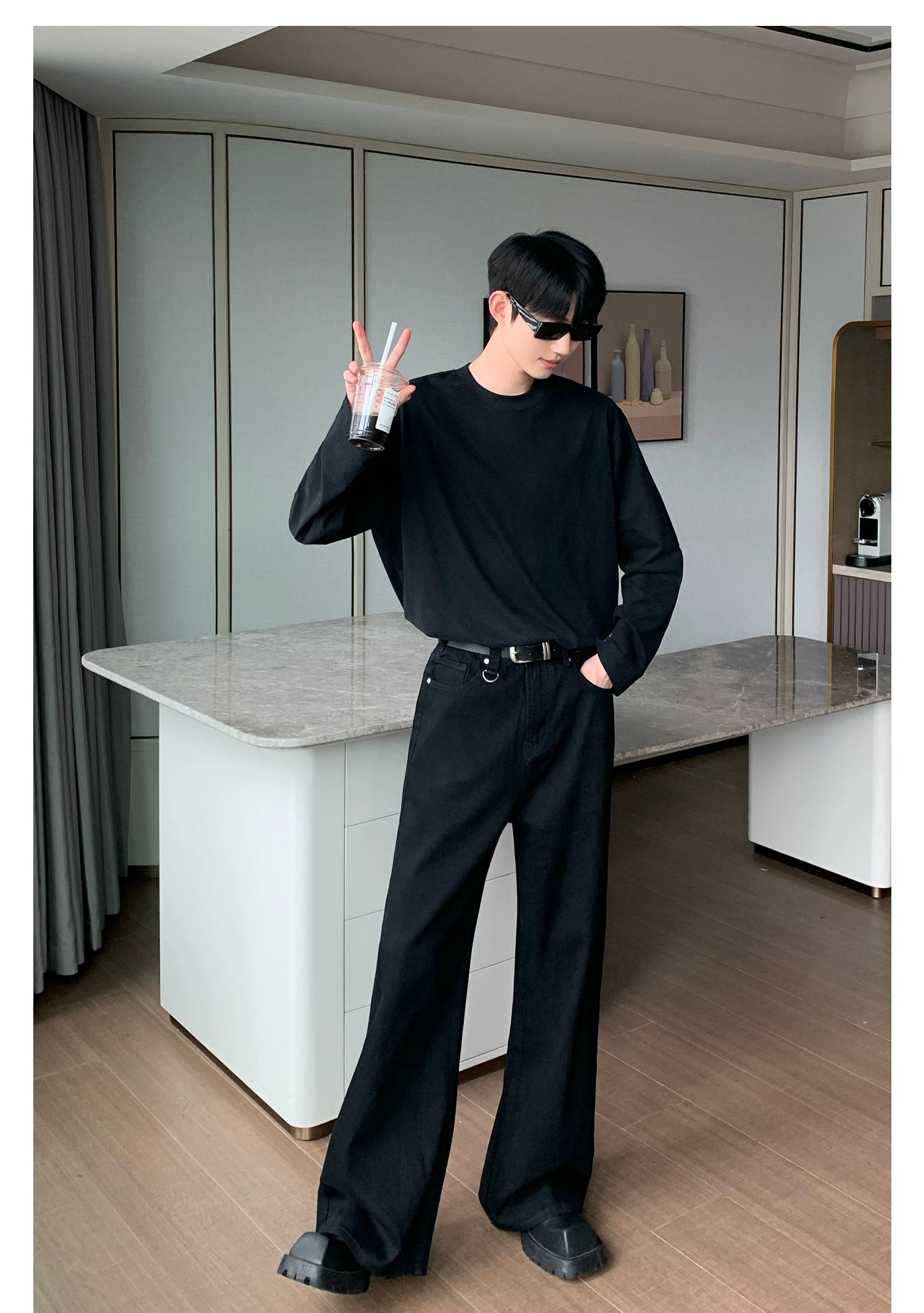 Straight-Wide-Leg Wash Jeans