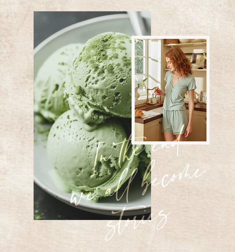 Sage Green Lace Trim Button-Up Pajama Short Set