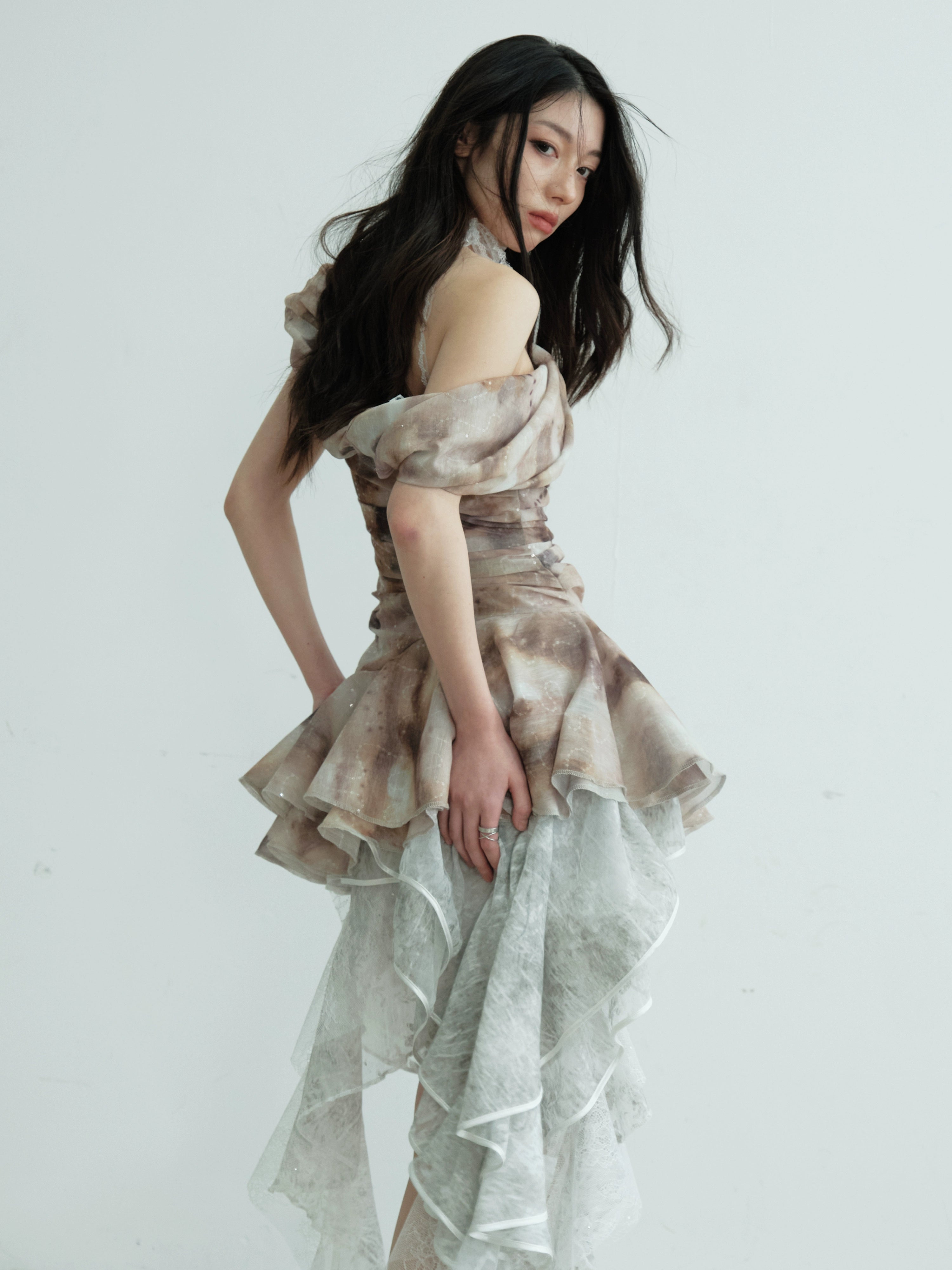 Printed Ruffle Hem Vest