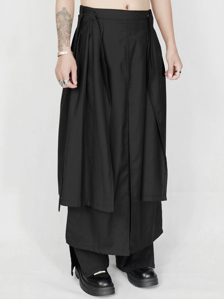 Avant-Garde Wide-Leg Draped Black Trousers