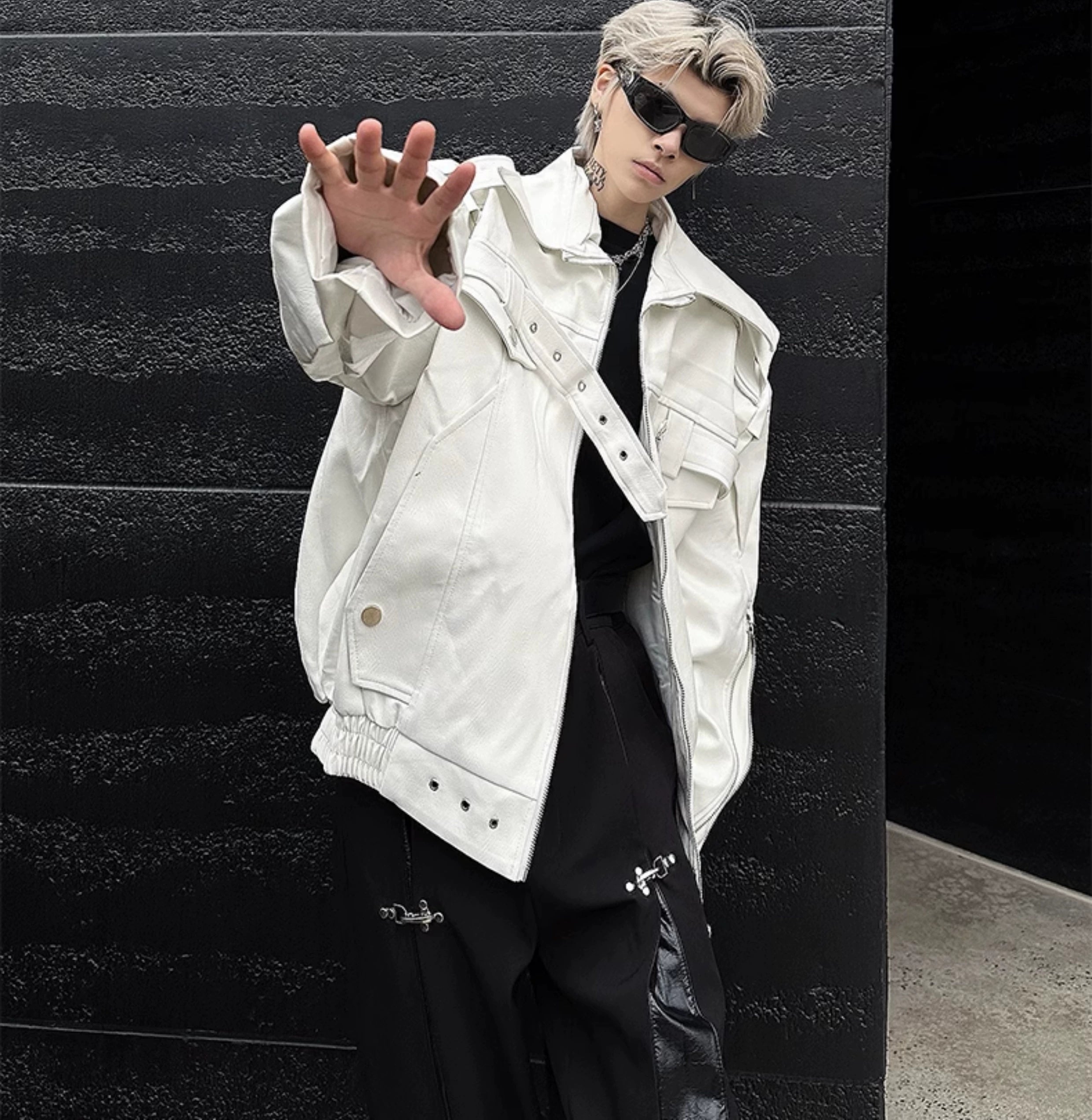 Oversized Star Patch Leather Jacket