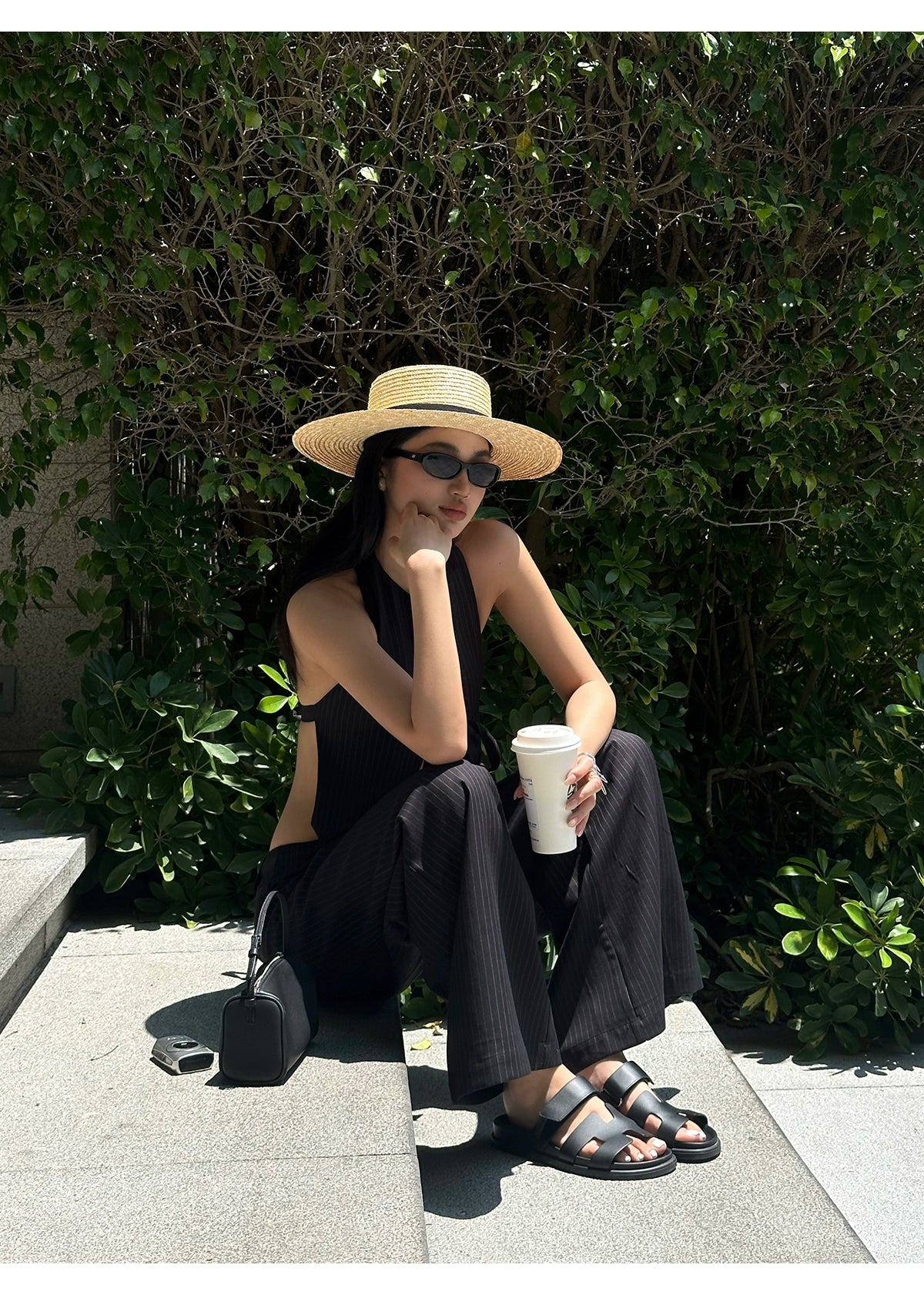 Black Pinstripe Wide Leg Pants