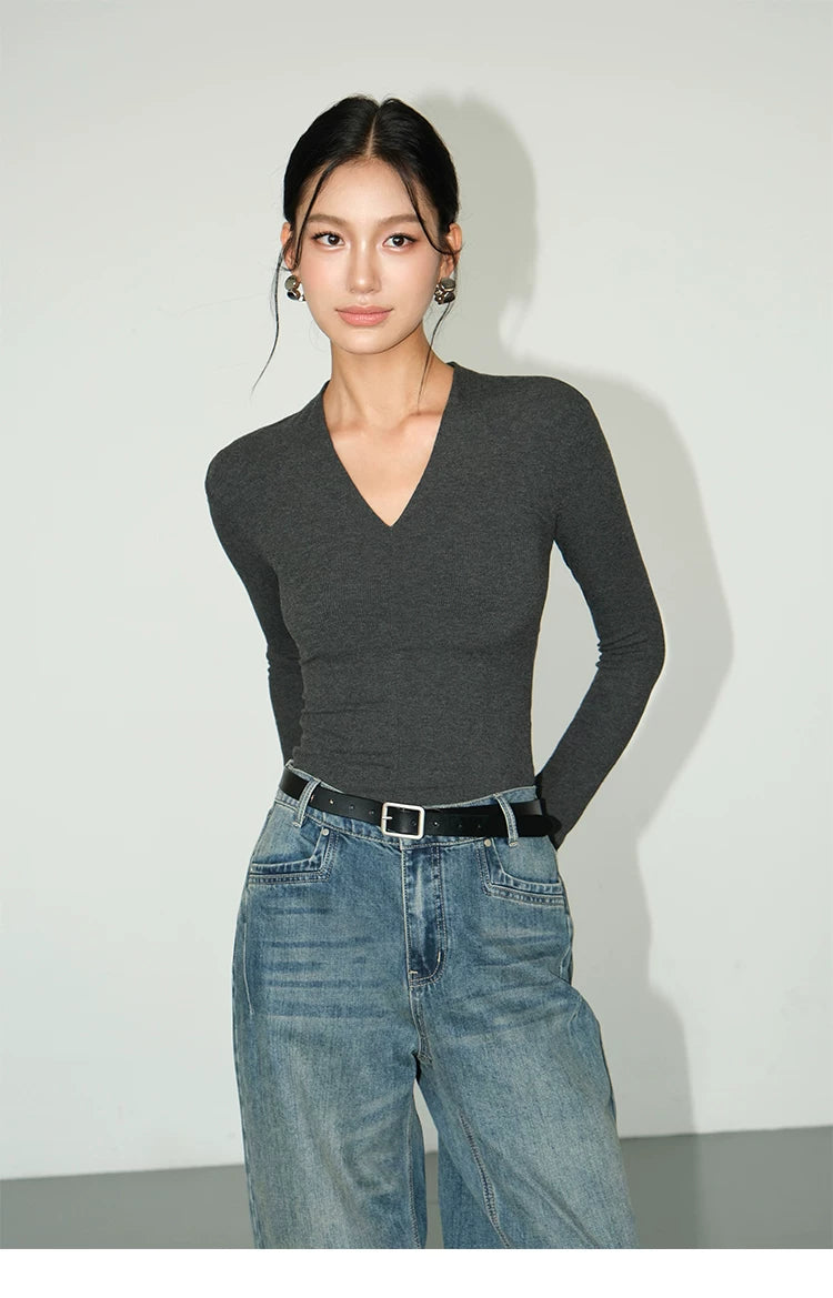 Sculpted Essentials V‑Neck Ribbed Top