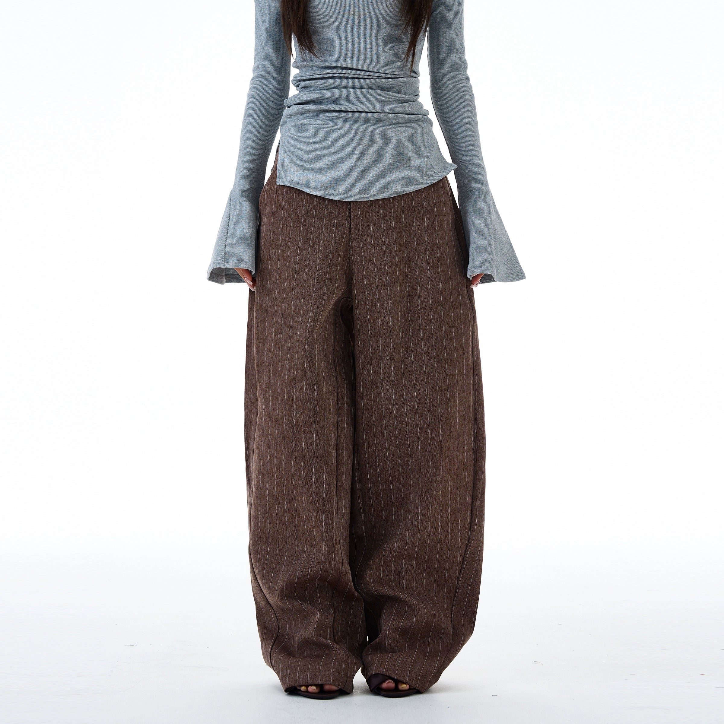 Chocolate Pinstripe Wide-Leg Trousers