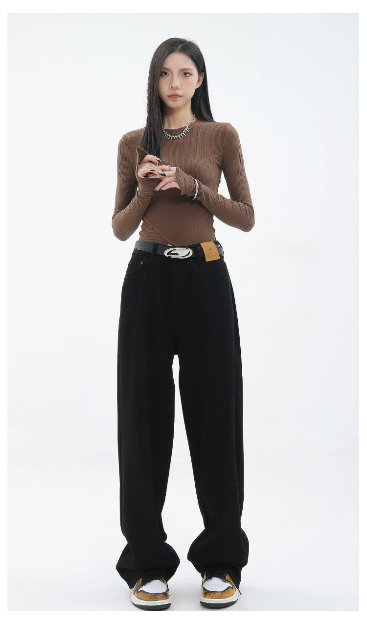 Blue Retro Loose Straight-Leg High-Waist Floor-Length Jeans - chiclara