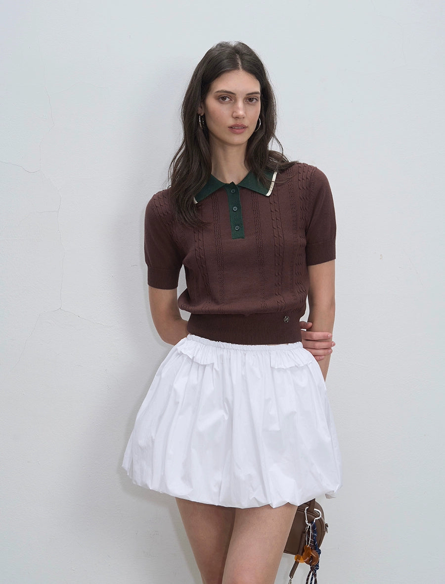 Contrast Collar Knit Polo Tops