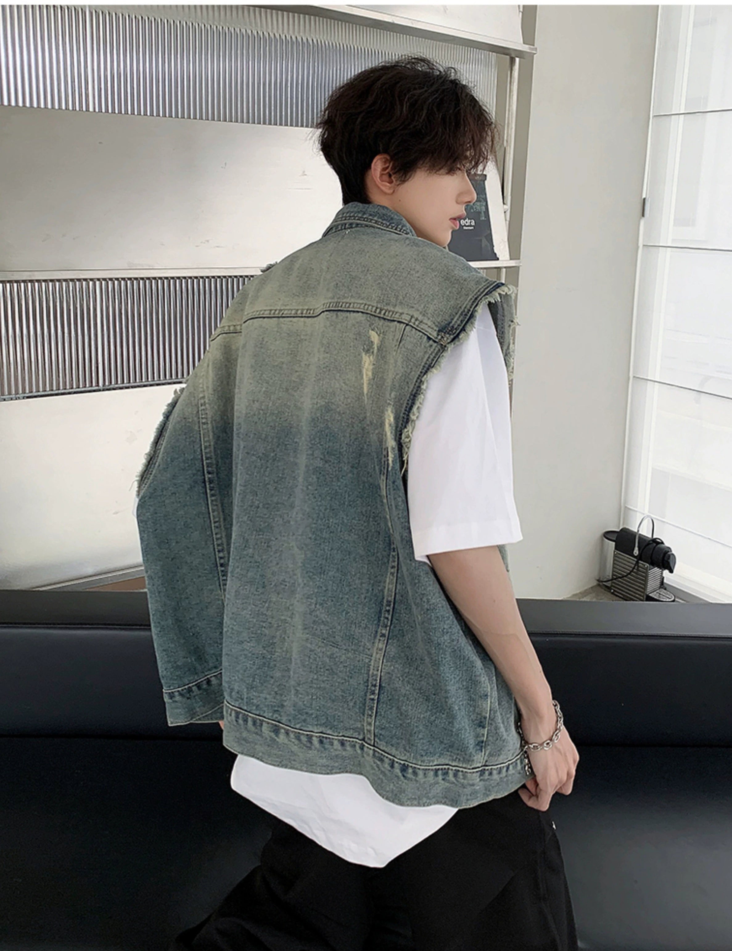 Distressed Sleeveless Denim Vest