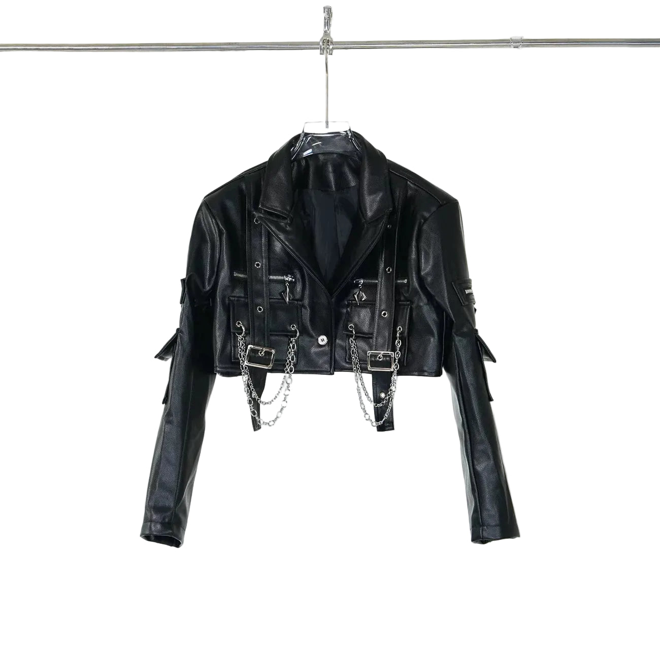 Chain‑Linked Tactical Crop Rider Jacket