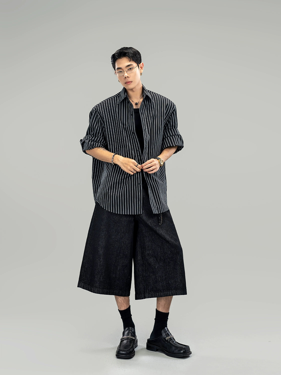 Midnight Pinstripe Flow Shirt