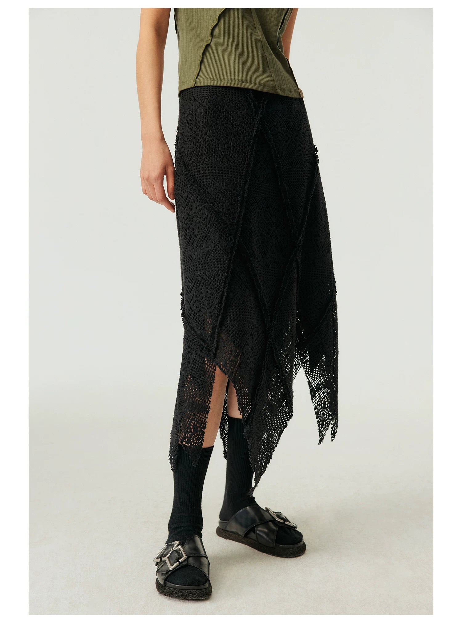 Crochet Handkerchief Hem Midi Skirt