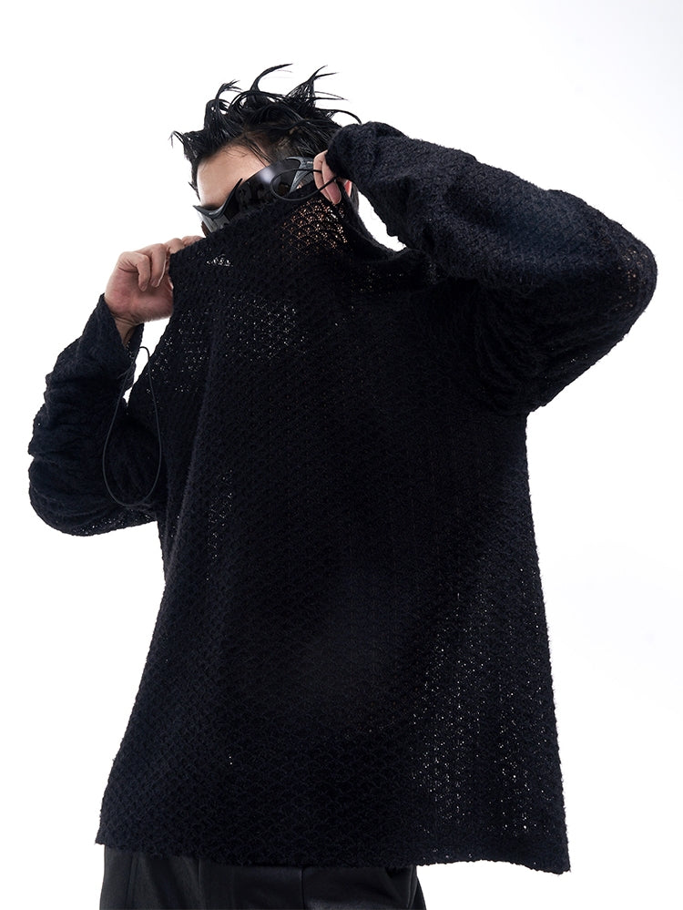 Drawstring Textured Turtleneck Sweater