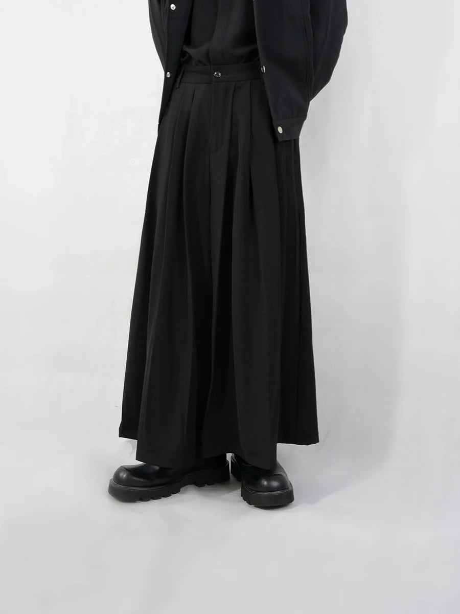 Super Wide-Leg Pleated Black Palazzo Pants