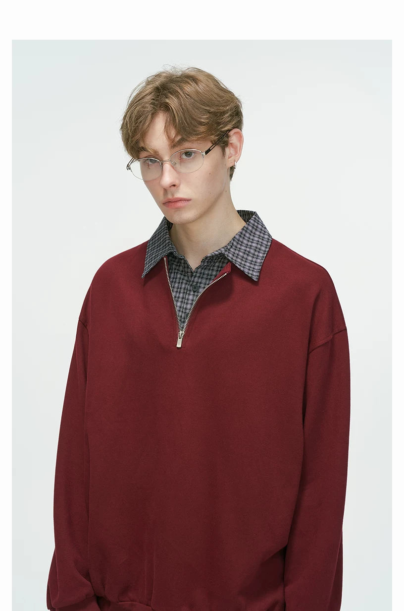 Layered Collar Half‑Zip Knit Pullover