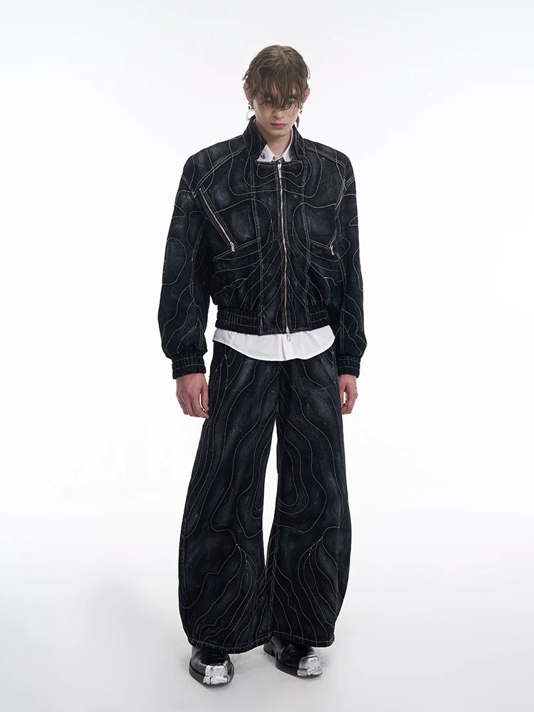 Topographic Denim Jacket and Pants Setup
