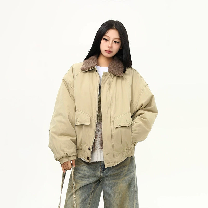 Sand Dune Sherpa-Collar Bomber Jacket
