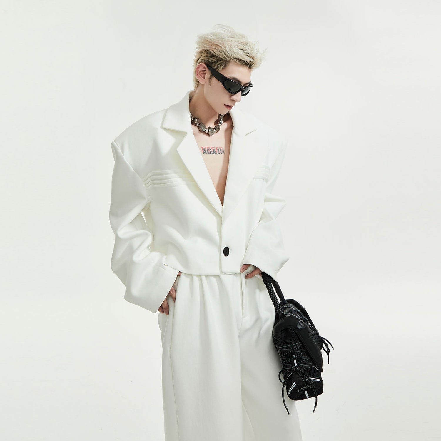 Glitter Long Coat with Wide Leg Pants