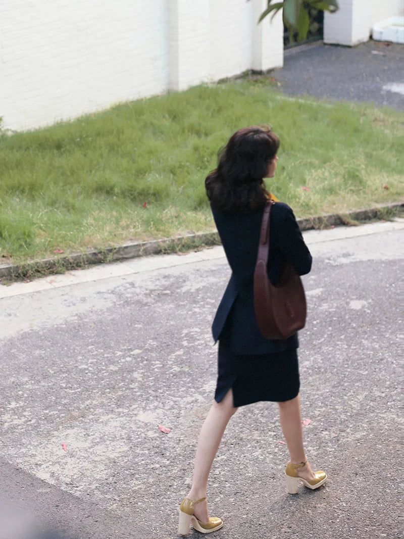 Navy Blazer and Skirt Suit Setup