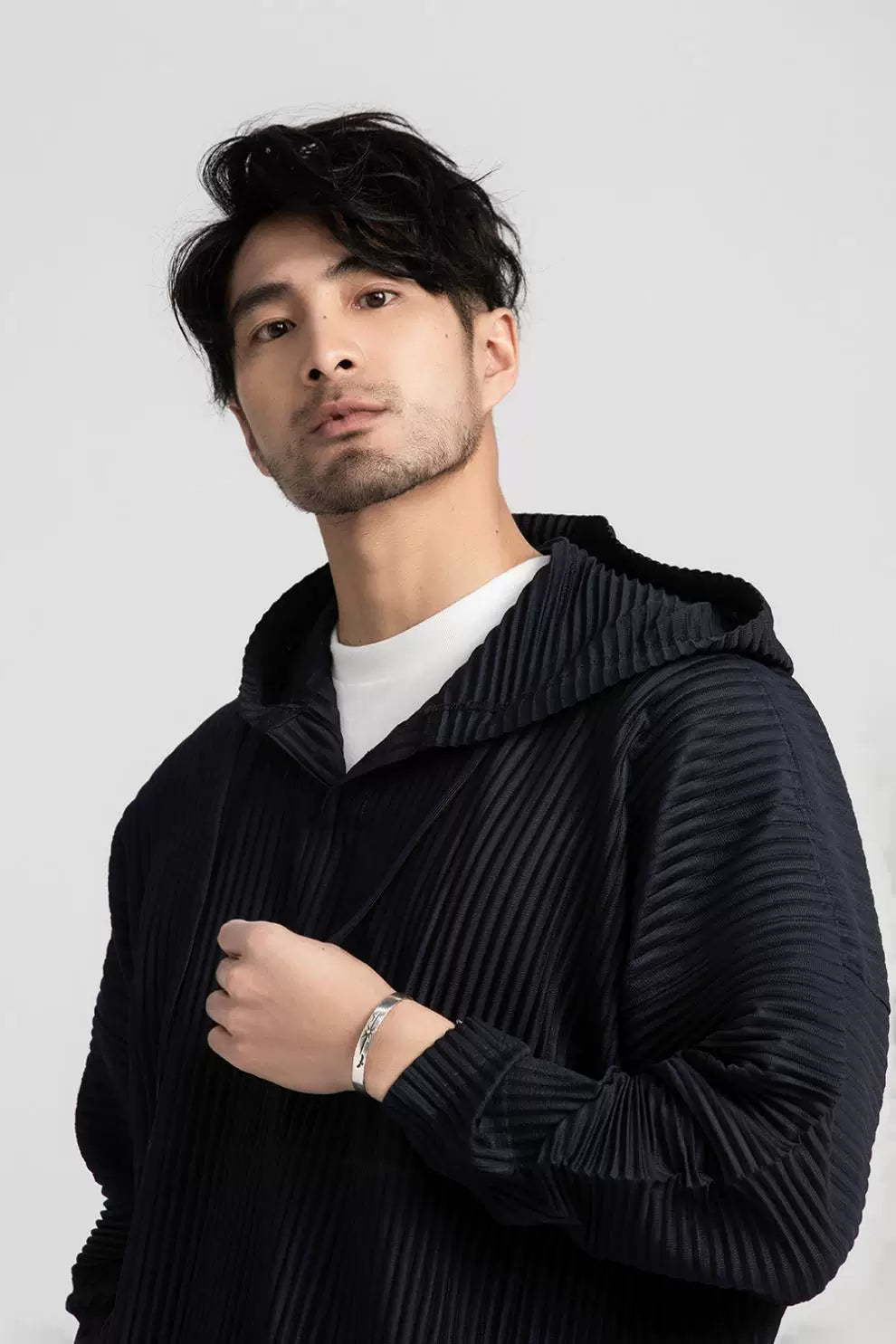Glacier Wave Pleated Hoodie