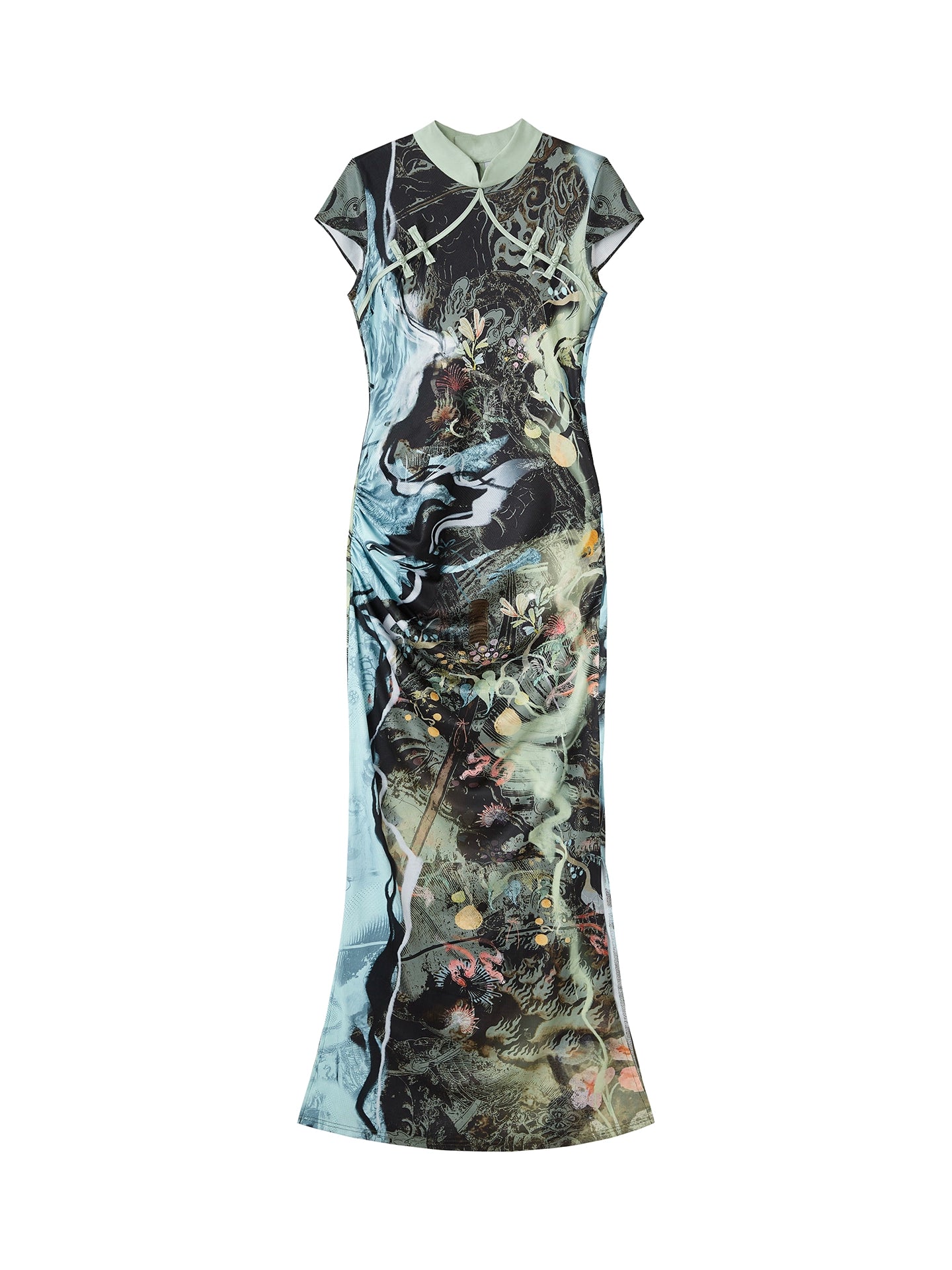 Abstract Marble Print Evening Maxi Dress