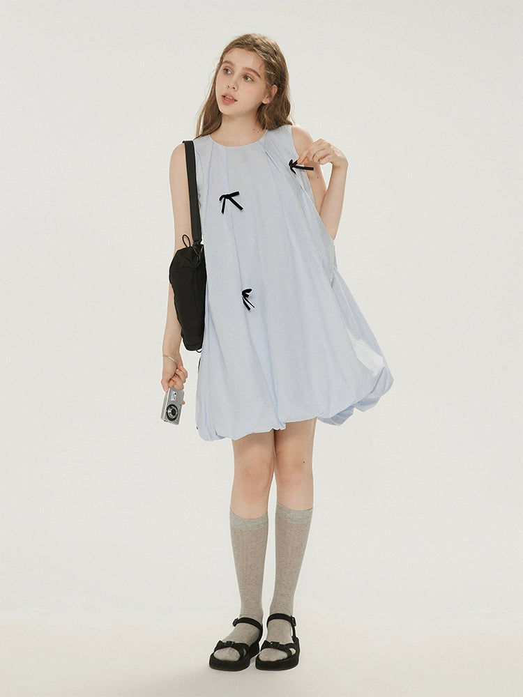 Bow Bubble Sleeveless Summer Dress