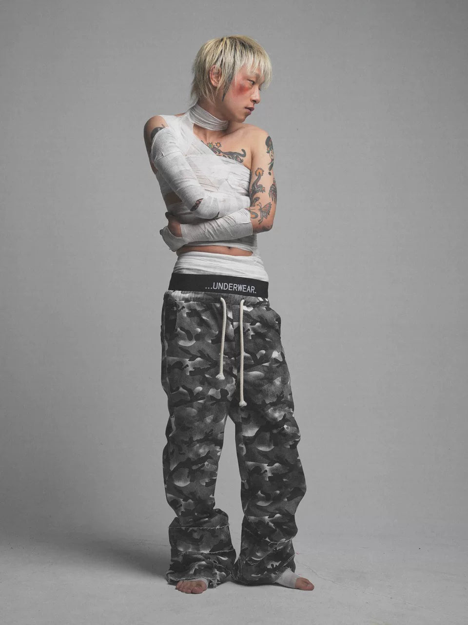 Smoke Camo Double‑Waistband Trousers