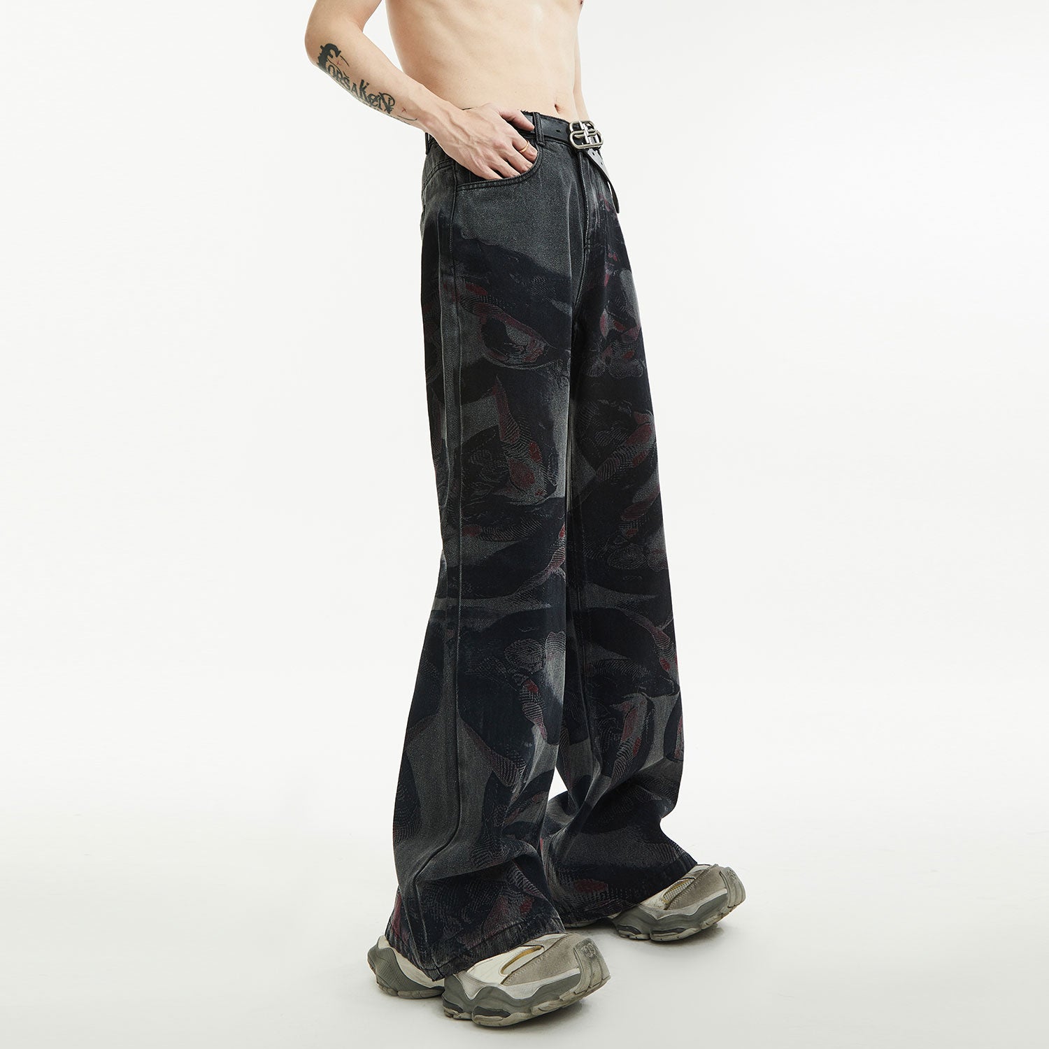 Abstract Print Wide-Leg Jeans