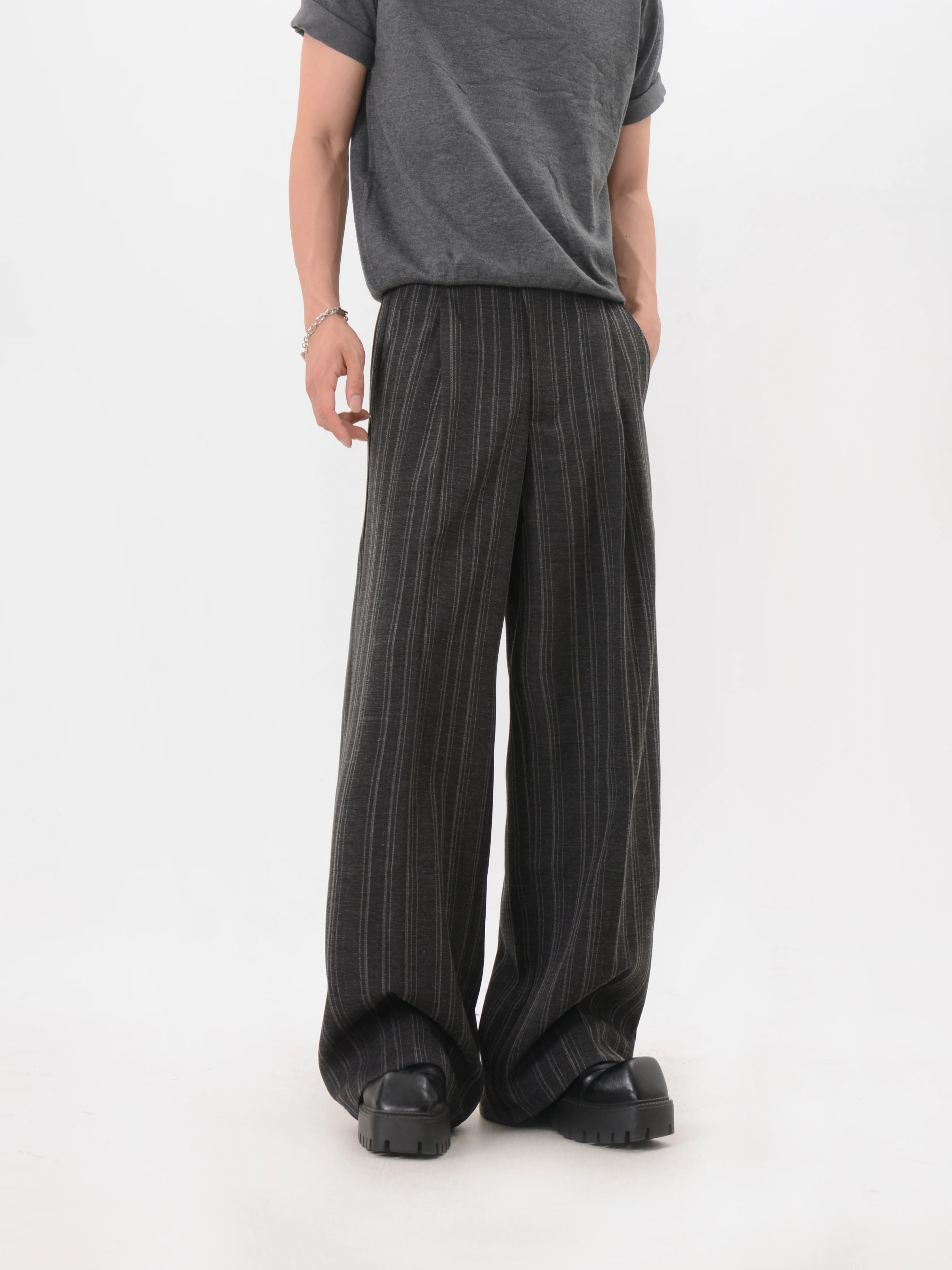 Easy Drape Pinstripe Wide Trousers
