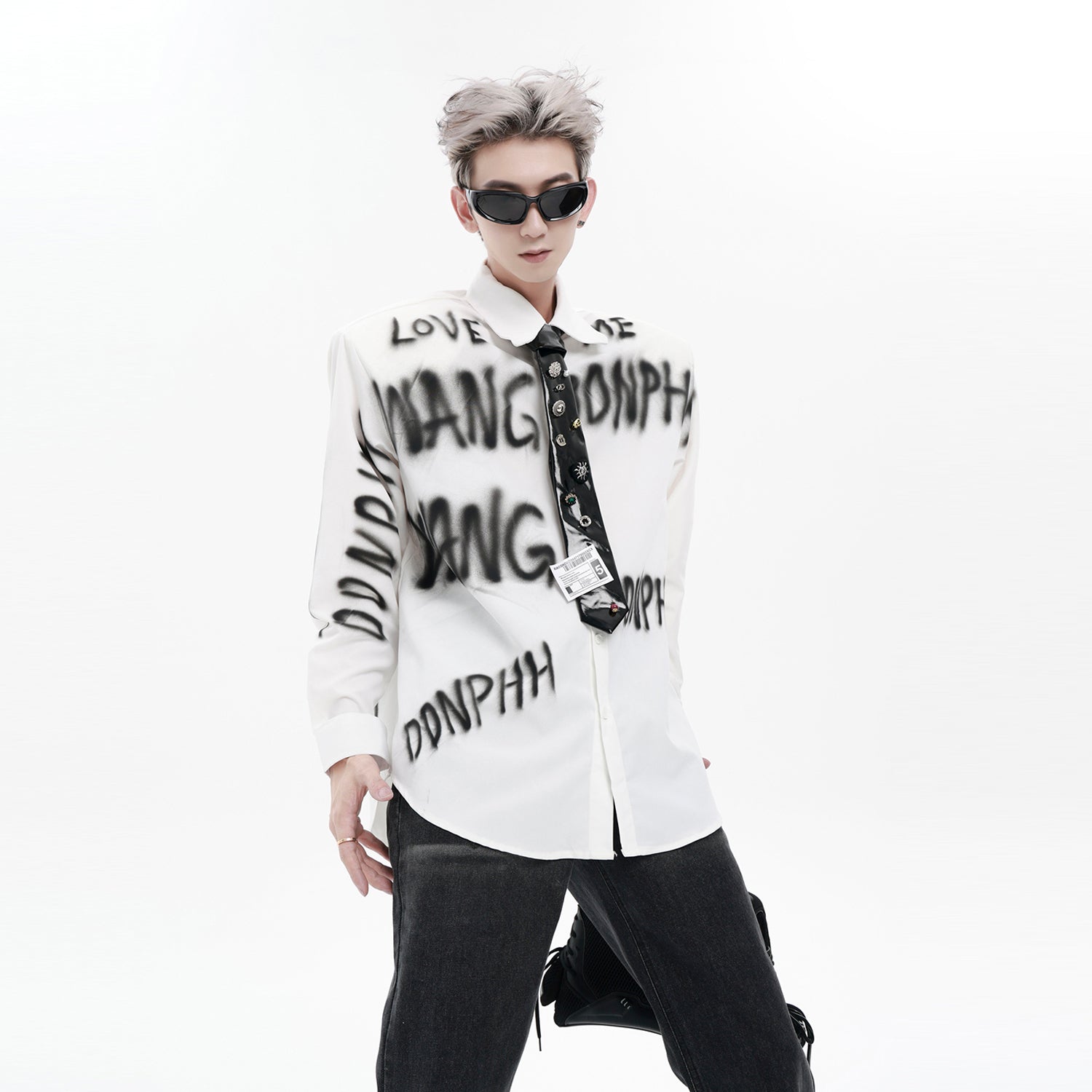 Graffiti Print Button-Up Shirt