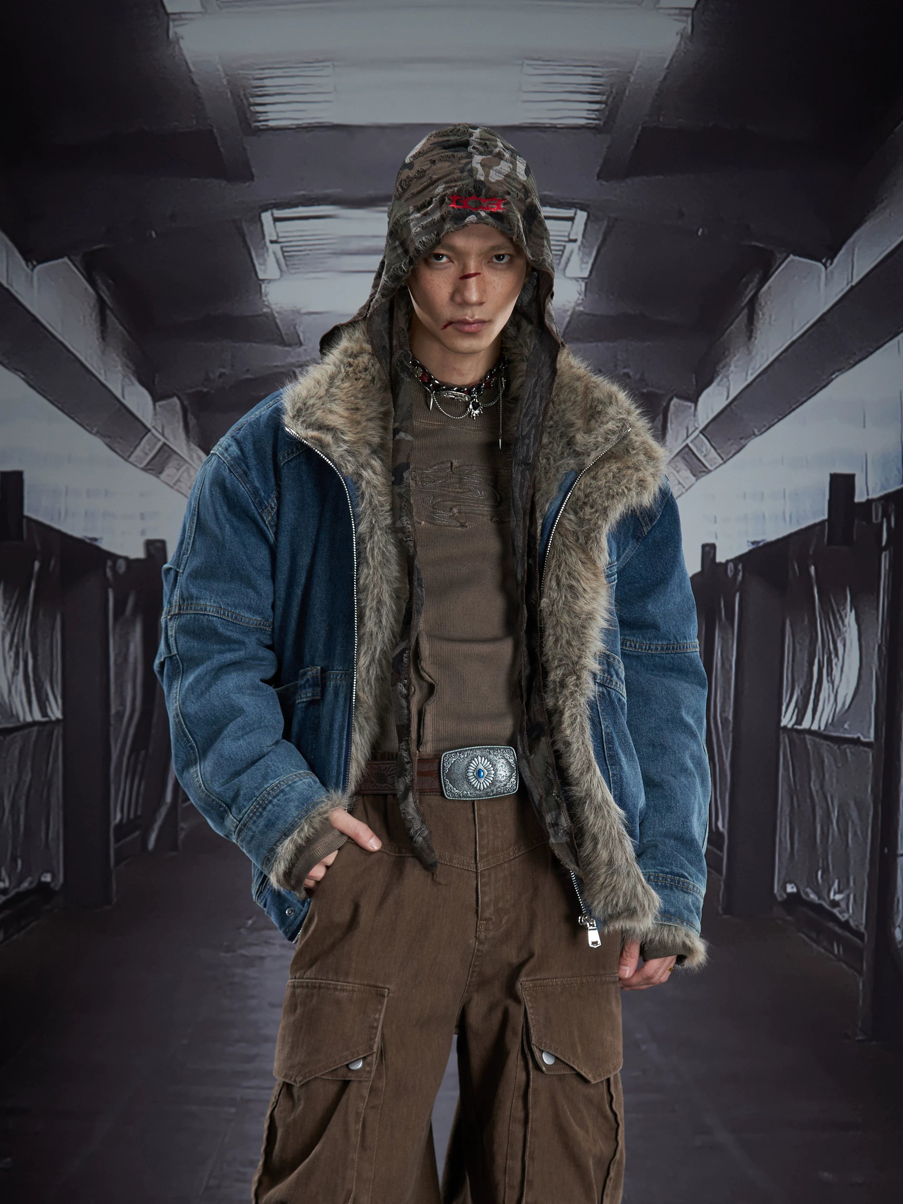 Frostlined Forge Denim Bomber Jacket