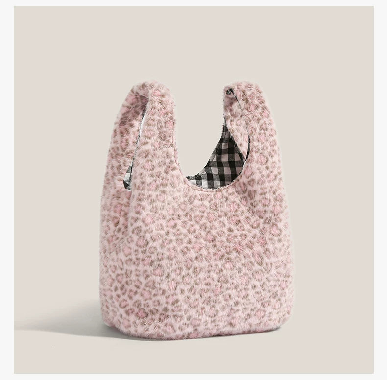 Blush Snow Leopard Plush Tote