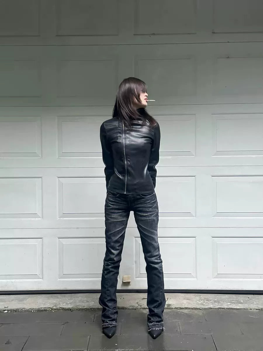 Ash Fade Raw‑Hem Flare Jeans