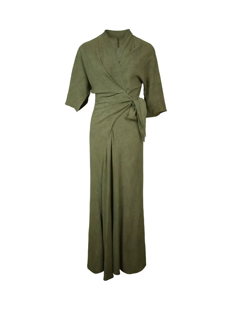 Wrap Maxi Dress with 3/4 Sleeves