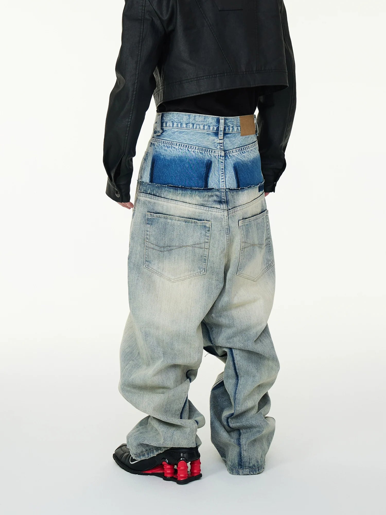 Layered Two-Tone High-Waisted Baggy Jeans