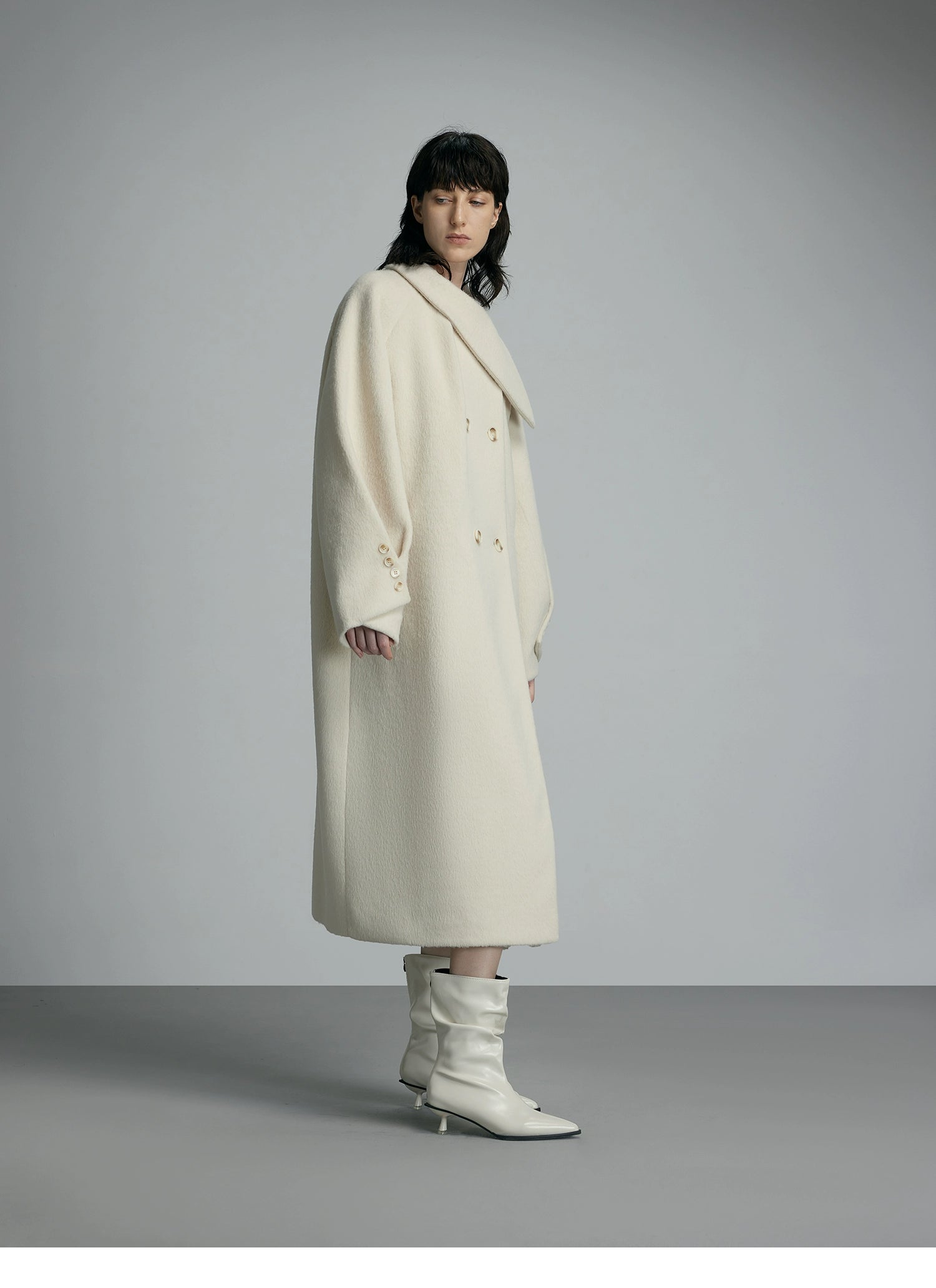 오버사이즈 크림 울 겨울 코트