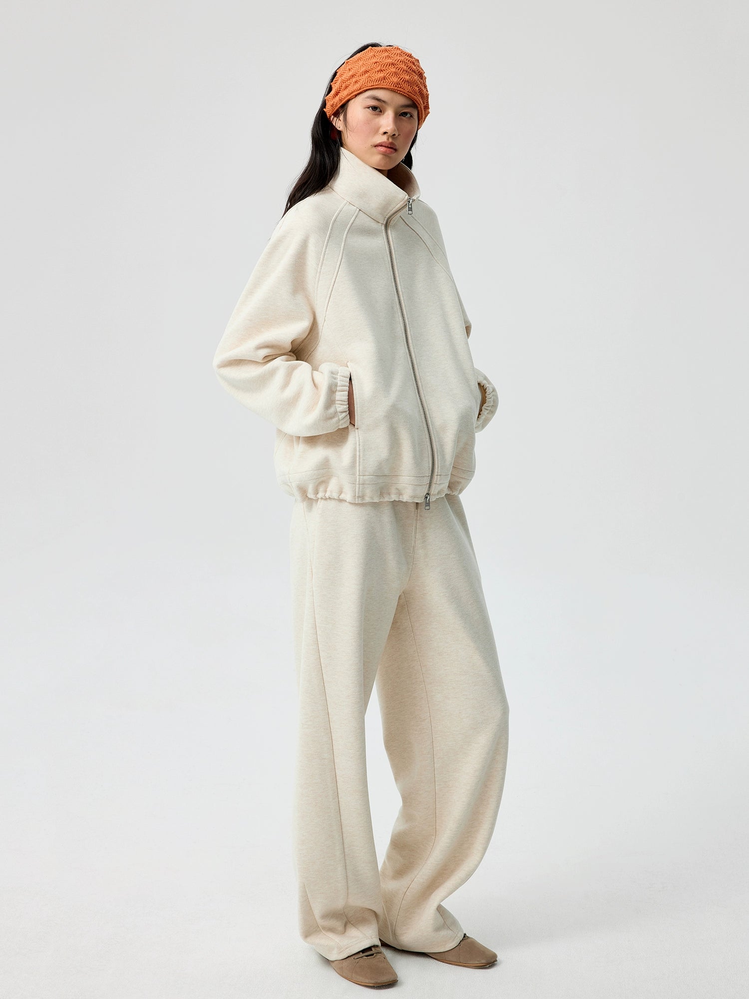 Relaxed Fit Fleece Zip-Up Track Jacket